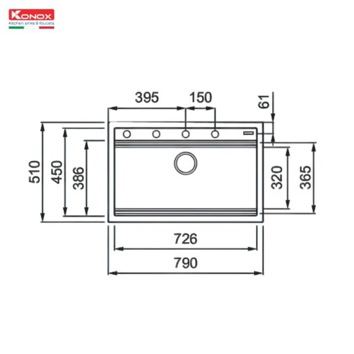 Chậu rửa Konox 79 cm Granite Sink Terra 790S đen