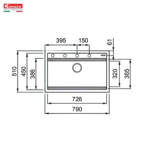 Chậu rửa Konox 79 cm Granite Sink Terra 790S xám