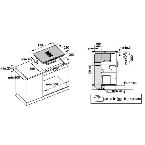 Bếp từ 4 vùng nấu kết hợp hút mùi Hafele HC-IHH77D 536.61.655