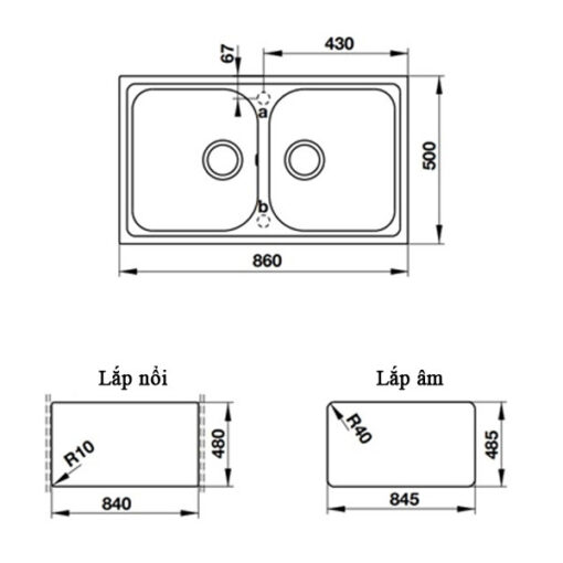Chậu rửa đá Hafele 2 hố Julius 86cm HS19-GEN2R90 570.35.580