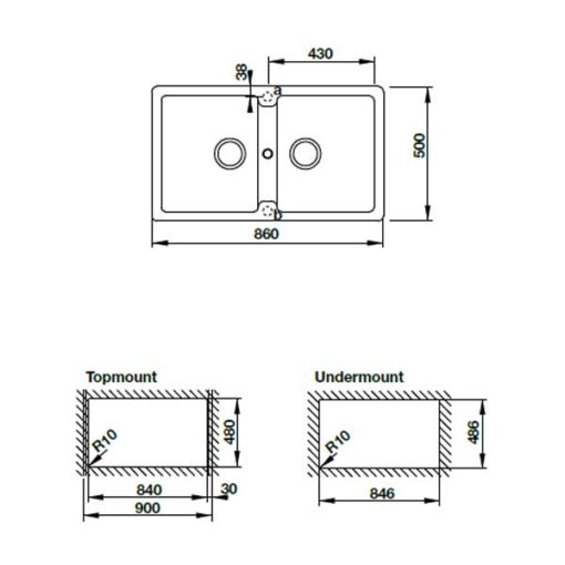 Chậu rửa đá Hafele 2 hố 86cm  HS-GD8650 570.36.400