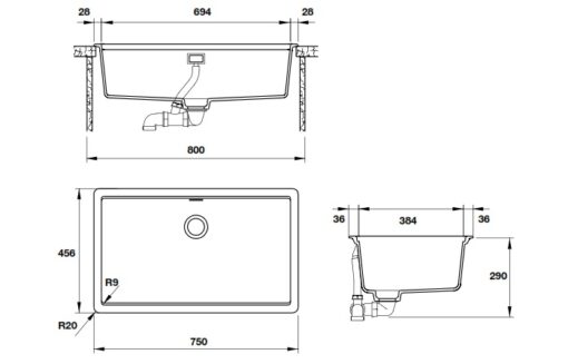 Chậu rửa đá HAFELE 75cm  HS-GS7545 570.30.500