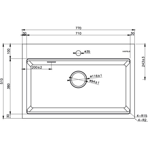 Chậu rửa đá Hafele  77cm HS22-GEN1S90M 577.25.330