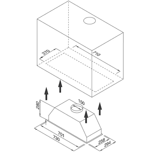 Máy hút khói khử mùi âm tủ 73cm Malloca Hidden K-730
