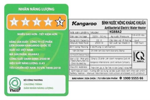 Bình nóng lạnh Kangaroo 22 lít KG68A2