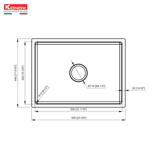 Chậu rửa Konox 1 hố chống xước 60cm KN6044SU Dekor