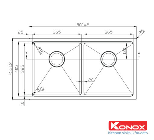 Chậu rửa Konox 2 hố Workstation Sink Undermount 80cm KN8046DUB