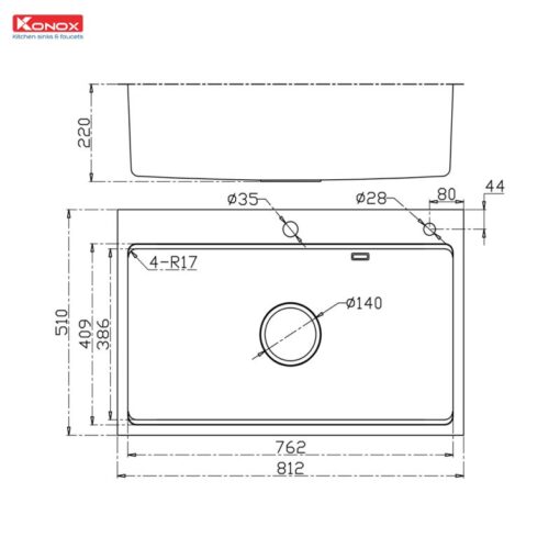 Chậu rửa Konox 1 hố 81.2cm chống xước Workstation Sink KN8151TS Dekor