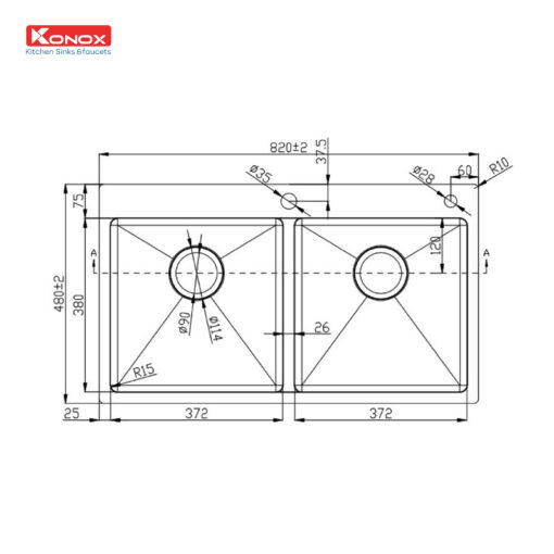 Chậu rửa Konox 2 hố Overmount Sink 82cm KN8248DOB