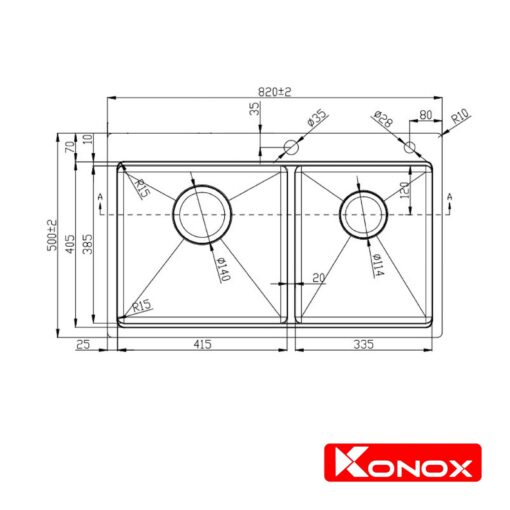 Chậu rửa Konox 2 hố Workstation Sink Topmount 82cm KN8250TD
