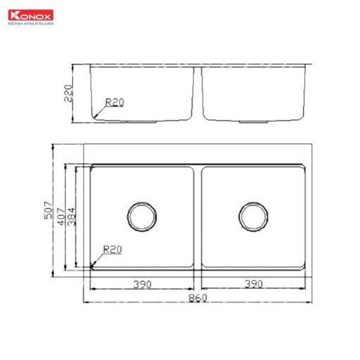 Chậu rửa Konox 2 hố chống xước Workstation Sink Topmount KN8651TD Dekor