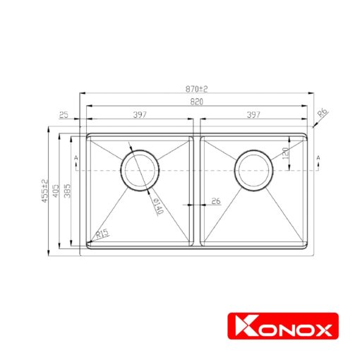 Chậu rửa Konox 2 hố Workstation Sink Undermount 80cm KN8745DUB