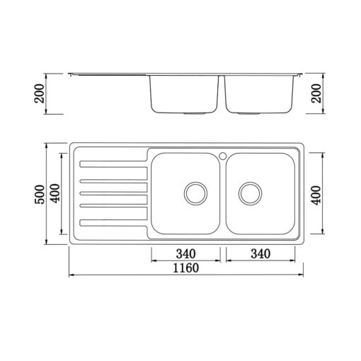 Chậu rửa Konox 2 hố European sink Artusi 116cm KS11650 1D bàn trái