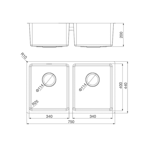 Chậu rửa Inox 2 hố 75cm Malloca MS 6075