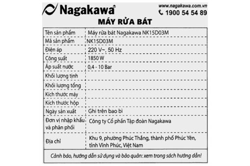 Máy rửa chén độc lập Nagakawa NK15D03M