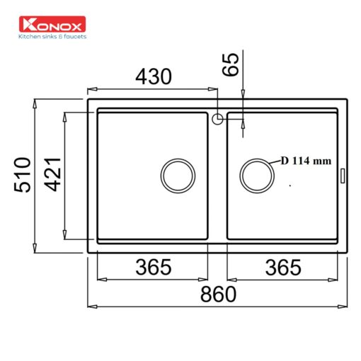 Chậu rửa Konox 2 hố Granite Sink 86cm Phoenix Smart 860 Grey