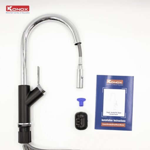 Vòi rửa Konox dây rút Ponte Black nóng lạnh mạ vân đá