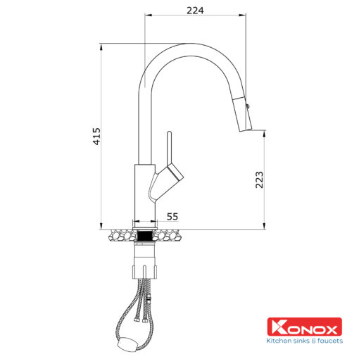 Vòi rửa Konox dây rút Ponte Black nóng lạnh mạ vân đá