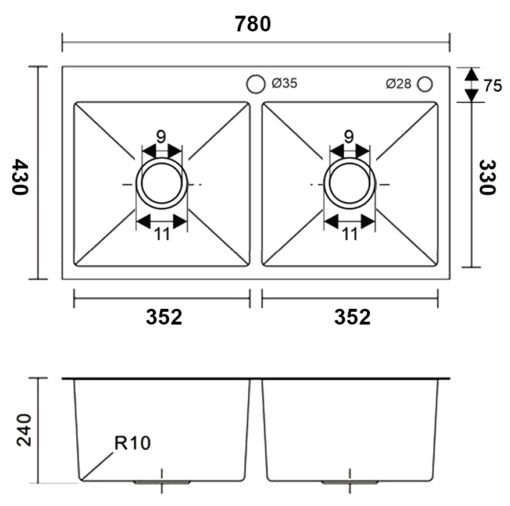 Chậu rửa 2 hố 78cm Roslerer RL04-7843 Cân