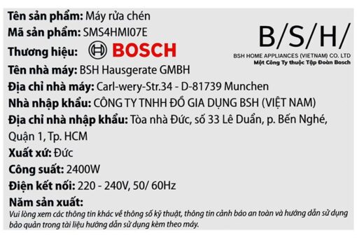 Máy rửa bát 14 bộ độc lập Bosch SMS4HMI07E