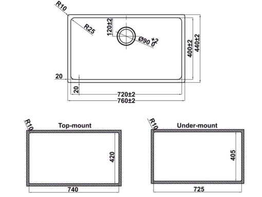 Chậu bếp Hafele 76cm SUS R25 HS24-SSN1S-BR (567.24.407)