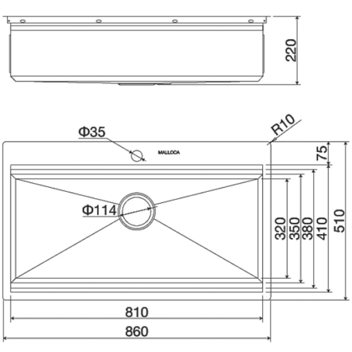 Chậu rửa 1 hố Inox 86cm Malloca Slide MS 861