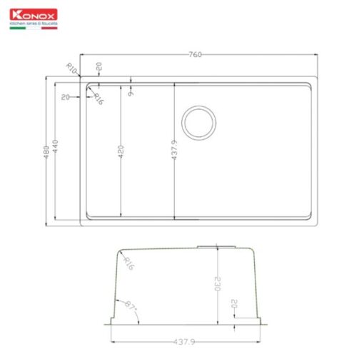 Chậu rửa 1 hố chống xước Konox 76cm TARI 7648SR