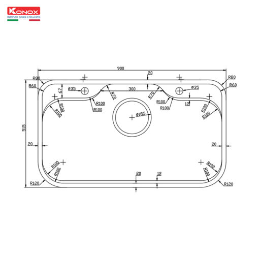 Chậu rửa 1 hố Konox chống xước 90cm TARI 9051SR