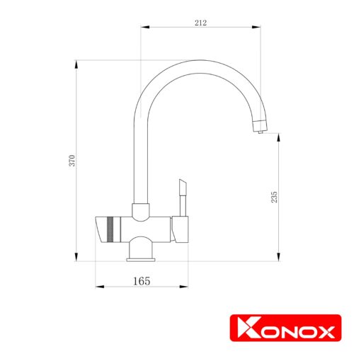 Vòi rửa Konox ba đường nước Trim-Water Grey nóng lạnh RO