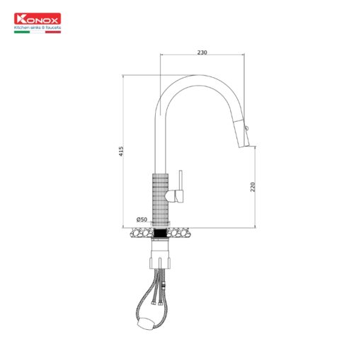 Vòi rửa Konox dây rút Venice Gun Metal nóng lạnh