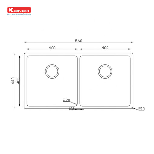 Chậu rửa Konox 86 cm 2 hố Turkey Sink Vigo 8644