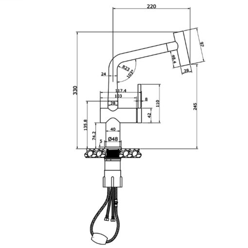 Vòi rửa Konox dây rút Volta Nickel nóng lạnh