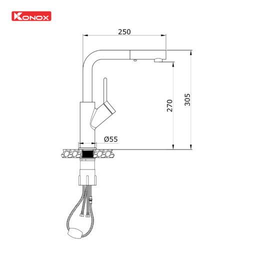 Vòi rửa dây rút Konox nóng lạnh Artan Chrome