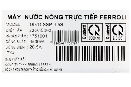 Bình nóng lạnh Ferroli 4500W Divo SSP 4.5S