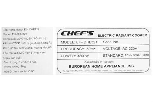 Bếp hồng ngoại 2 vùng nấu Chef's EH-DHL321 kính Ceramic