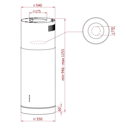 Máy hút mùi Chef's hình trụ 35cm EH-R822E3