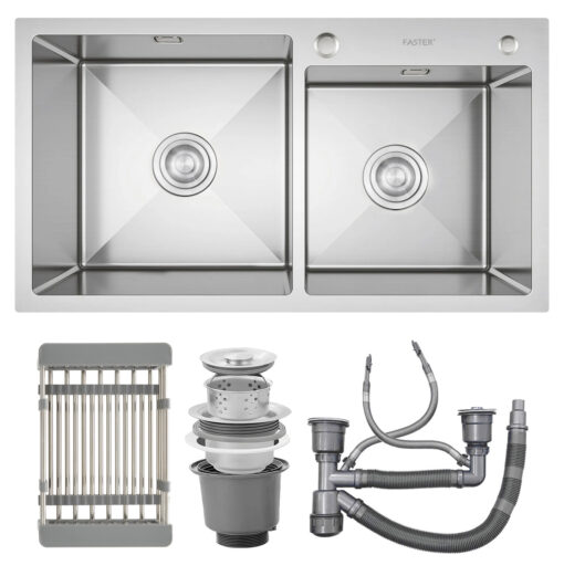 Chậu rửa bát inox SU304 2 hố lệch Faster FS 8245HS