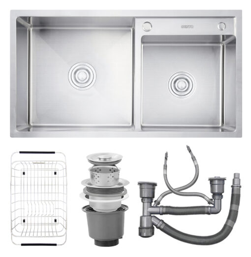 Chậu rửa 2 hố lệch 84cm Gento inox 304 GT04-8448S