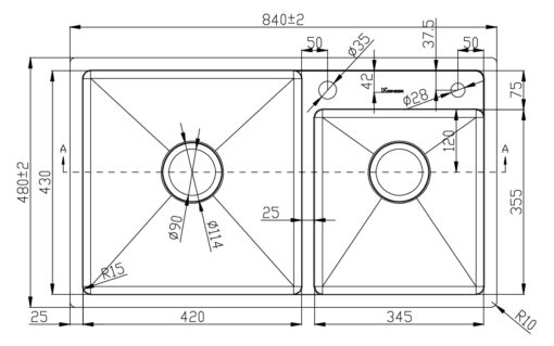 Chậu rửa 2 hố lệch 84cm Gento inox 304 GT04-8448S