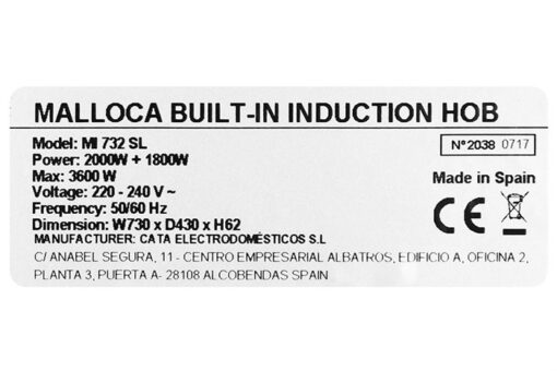 Bếp từ 2 vùng nấu lắp âm Malloca MI 732 SL