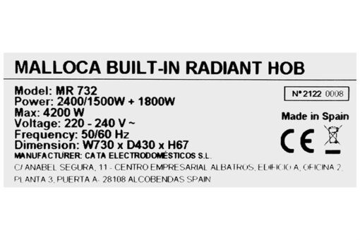 Bếp hồng ngoại đôi lắp âm Malloca MR 732