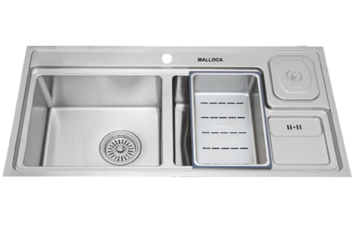 Chậu rửa Inox 2 hố Malloca 98cm MS 8804 N bàn chờ phải