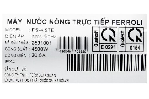 Bình nóng lạnh Ferroli 4500W Rita FS-4.5TE