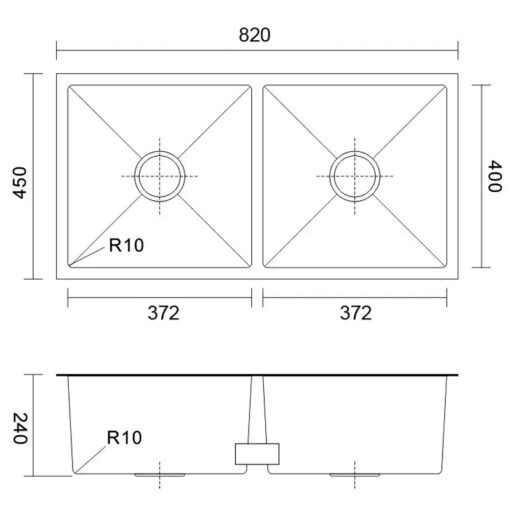 Chậu rửa 2 hố Roslerer 82cm RL04-8245 âm toàn phần