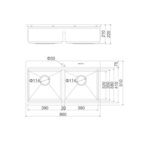Chậu rửa 2 hố 86cm Inox Malloca Slide MS 862