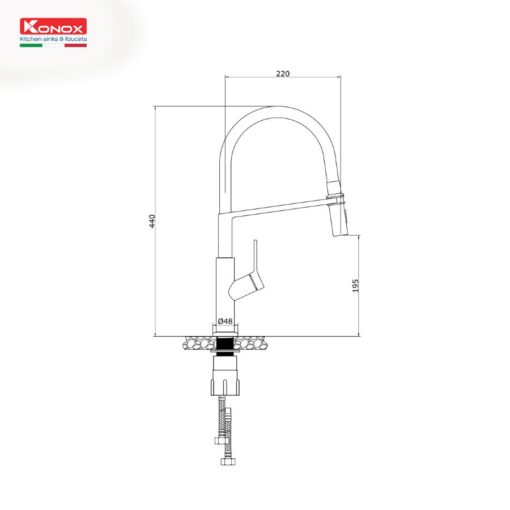 Vòi rửa Konox thân mềm Tema Nickel nóng lạnh
