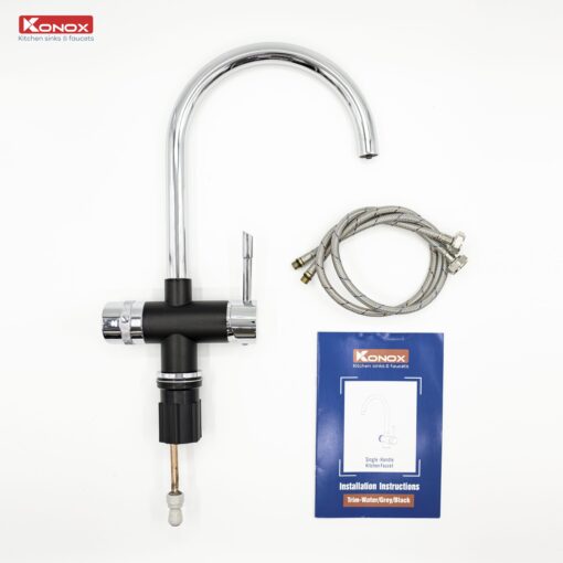 Vòi rửa Konox ba đường nước Trim-Water Black nóng lạnh RO