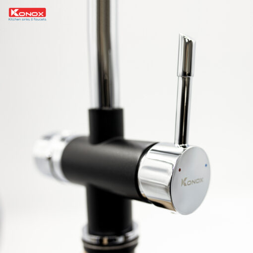 Vòi rửa Konox ba đường nước Trim-Water Black nóng lạnh RO