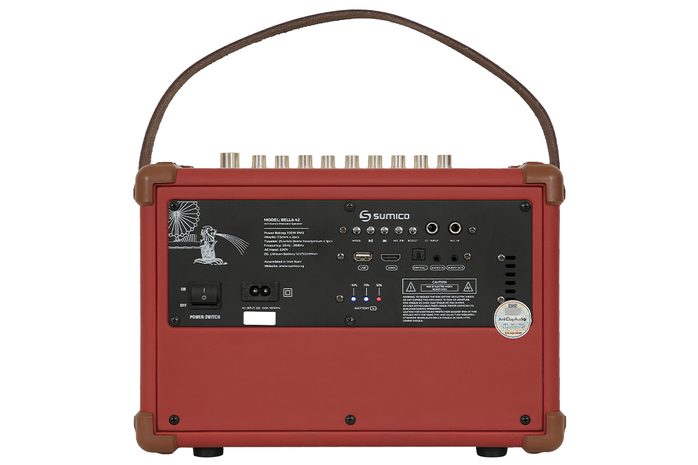 Loa karaoke xách tay Sumico 100W 2 micro kèm điều khiển BELLA 42 Red