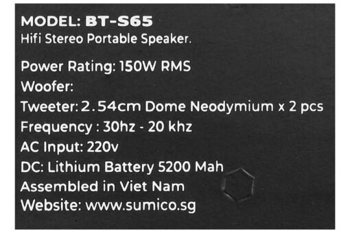 Loa karaoke xách tay Sumico 150W 2 micro kèm điều khiển BT-S65